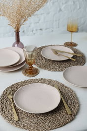 Hermia Juego de Platos de Postre de Gres Cerámico, 21 cm, 6 Piezas, Crema